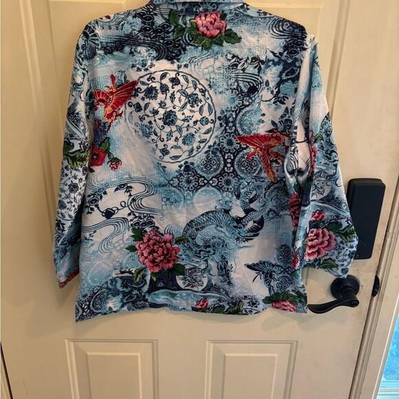 Natori Blue and Red Floral and Dragon Pajama Set - Picture 4 of 9